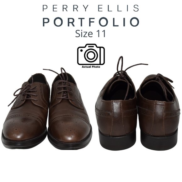 Perry Ellis Portfolio Toby Oxford Tobacco Dark Drown  11 Medium PEJSN17088B-2 - Picture 3 of 9